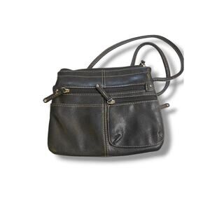 Tignanello Black Pebbled Leather Crossbody Bag Organizational Zip Wallet